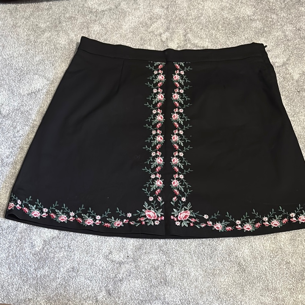 NWT Divided Black short skirt with Pink Embroidered flowers